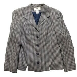 DANIELLE MARTIN Womens Blazer Size 8 Houndstooth Tweed‎ Navy Blue Button Down